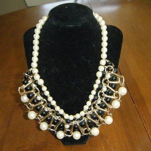 18" Black and White Faux Pearl Necklace Goldtone